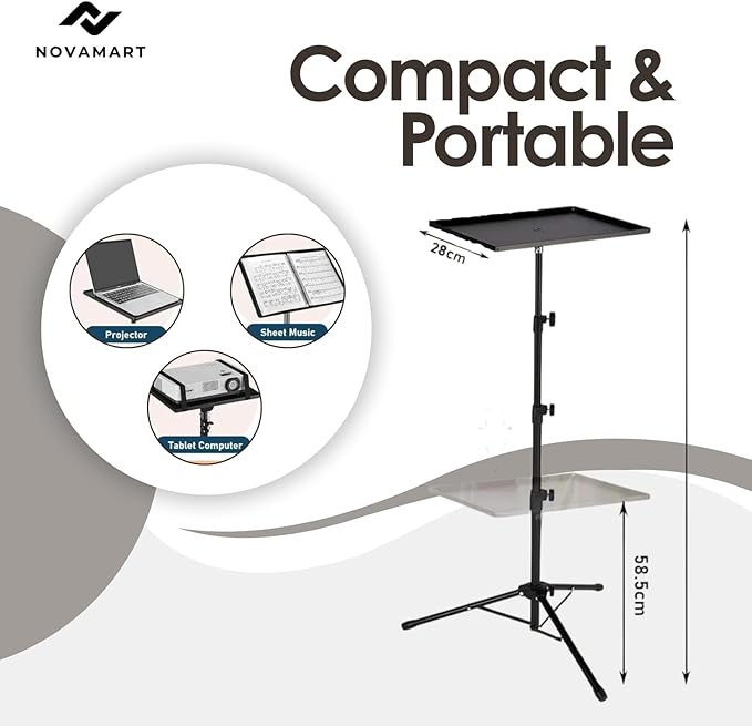 Laptop Tripod Stand – Adjustable Laptop Holder with Phone Mount | Heavy- Duty Alloy Tripod Stand with Tray | Height Adjustable 0.65–1.6m | Portable, Foldable, 15kg Load Capacity | Black