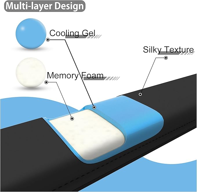 Faluber Cooling Gel Wrist Rest, 14.3-inch Length for Tenkeyless Keyboard, Memory Foam Palm Rest with Non-Slip Footpad, Ergonomic Design, Stain Resistant, PC Accessory Gaming Gear (Medium-TKL)