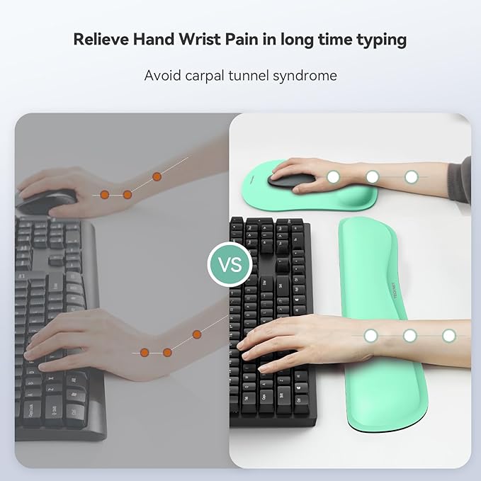 TECKNET Keyboard Wrist Rest and Mouse Pad with Wrist Support, Memory Foam Set for Computer/Laptop/Mac, Lightweight for Easy Typing & Pain Relief Ergonomic Mousepad (LT.Green)