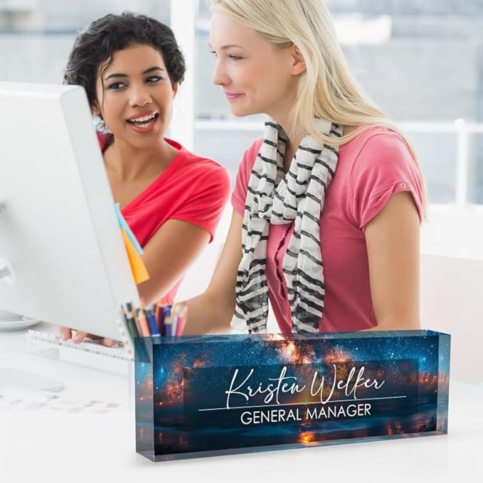 Desk Name Plate Personalized Name Plate for Desk, Office Desk Decor, 3D Style Personalized Plaque Name Plates for Desks Custom Appreciation Gifts for Boss Lady Employee Coworkers (Vast Celestial)
