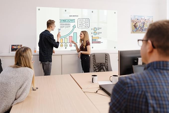 J&J worldwide Magnetic Glass Whiteboard 8' x 4', 96 x 48 Inches Large Frameless White Boards for Walls, Large Dry Erase Board for Office, Home, School