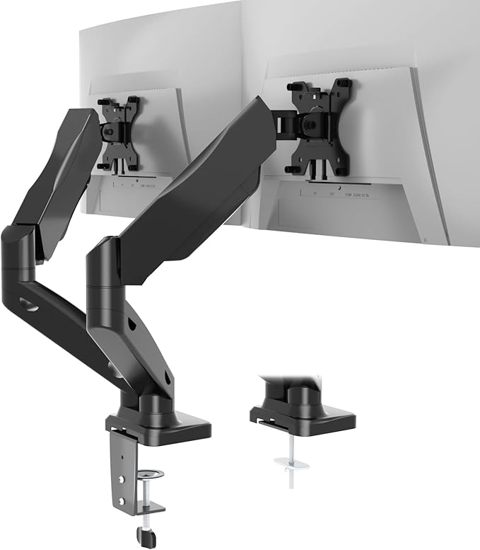 WALI Dual Monitor Stand for 17-32 inch Screens, Dual Monitor Arms for 2 Monitors Holds up to 19.8 lbs, Adjustable Gas Spring Dual Monitors Mount, VESA 75x75/100x100mm (GSMP002), Black
