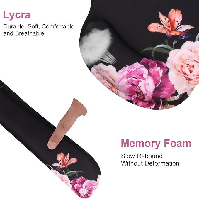 iLeadon Mouse Pad with Wrist Support Keyboard Wrist Rest Set, Ergonomic Mouse Pad with Non-Slip Base for Computer Laptop Home Office + Coasters, Easy Typing & Pain Relief Mouse Mat, Peony Flowers