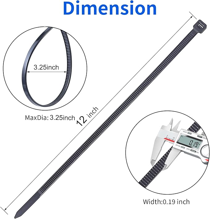 1000PCS Zip Ties 12 Inch Heavy Duty 50lbs UV Resistant Zip Black Cable Straps Self-locking Wire Ties for Electrical Management Indoor & Outdoor Use