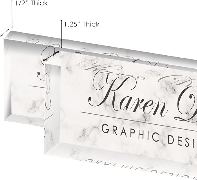 Artblox Personalized Name Plate for Desk | White Marble Design On Clear Acrylic Glass | Custom Plaque Desk Name Plate Personalized Your Name and Credentials Office Office Sign Engraved Plaque