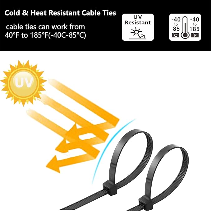 18 inch Black Zip Ties Heavy Duty 1000 PACK,120LBS Tensile Strength Self-Locking heavy duty UV Resistant Cable Tie Wraps for indoor and outdoor use