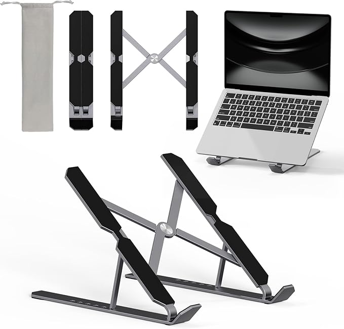 Portable Laptop Stand MXS2, 6-Level Adjustable Foldable Computer Stand for Desk, Magnetic Storage with Non-Slip Pads, Ventilated Cooling Design & Travel Carry Bag for Students and Gamers