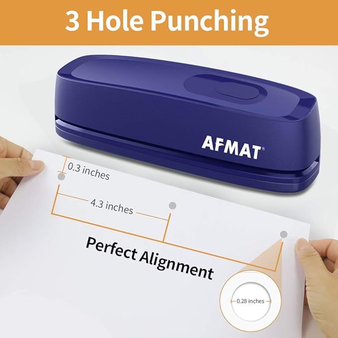 AFMAT Electric 3 Hole Punch, 20-Sheet 3 Hole Puncher for Binder, Effortless Punching, 9/32" Hole Diameter, Paper Hole Puncher 3 Hole Heavy Duty, for Office/School/Studio, AC or Battery Operated, HP07