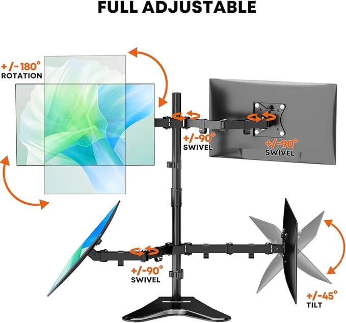 Quad Monitor Stand, Fully Adjustable Stacked 4 Screen Desk Mount for 17 to 32 Inch Computer Screens,Hold up to 19.8lbs Each,Black