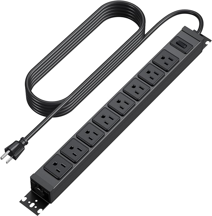 HHSOET Metal 360° Rotating Mountable Power Strip, 8 Outlet Gaming Table Mounted Outlet Strip, Heavy Duty Wall Mount Surge Protector with Switch, 15A 125V 1875W, 10ft Power Cord.(Black)