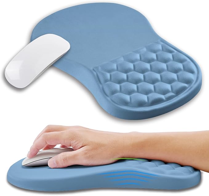 Ergonomic Mouse Pad Wrist Support with Memory Foam Massage Bulge, Carpal Tunnel Pain Relief Mousepad Wrist Rest for Mouse(12x8 inch, Lake Blue)