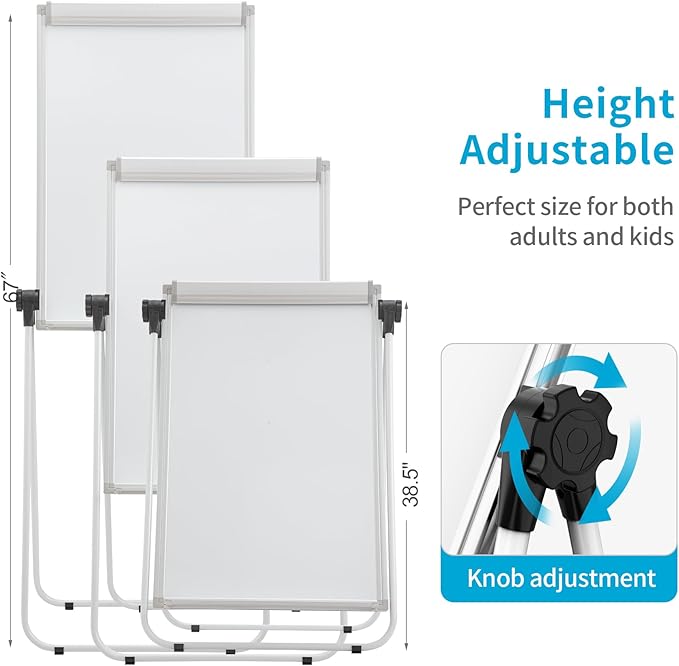 U-Stand Magnetic Whiteboard Easel 36 x 24 Inch, Double Sided Dry Erase Board with Flipchart Paper Pad (25 Sheets)- Height Adjustable Standing Whiteboard for Modern Home Office, Homeschool & Studio