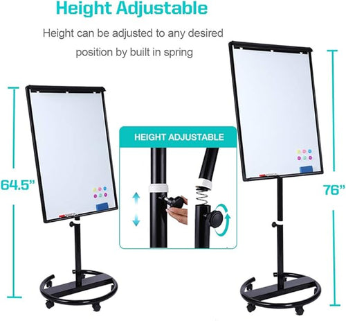 40 X 28 Inch Mobile Magnetic Whiteboard on Wheels, Rolling Dry Erase Board Easel on Height Adjustable Stand with Flipchart Paper Pad (25 Sheets) for Homeschool Teaching, Office & Workshops