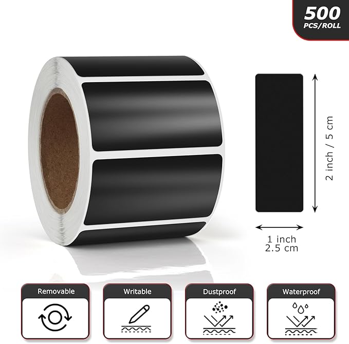Meitaat Black Rectangle Stickers 2 x 1 Inch Color Coding Labels Vinyl Roll Self-Adhesive Waterproof Removable 500 PCS
