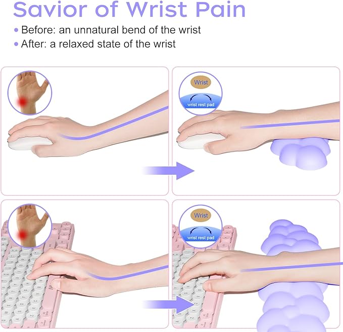 JIKIOU Upgrade Leather Cloud Keyboard Wrist Rest, Cloud Wrist Rest with Non-Slip PU Base, Comfortable Memory Foam Wrist Rest for Computer Laptop Mac Gaming Office and Pain Relief Christmas Wish Gift