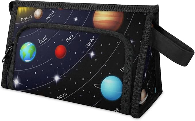 Pardick Large Capacity Pencil Case Pouch, Space Planet Portable Zipper Pencil Cases Pencil Bag Office Stationery Bag Makeup Bag Desk Organizer for Women Men