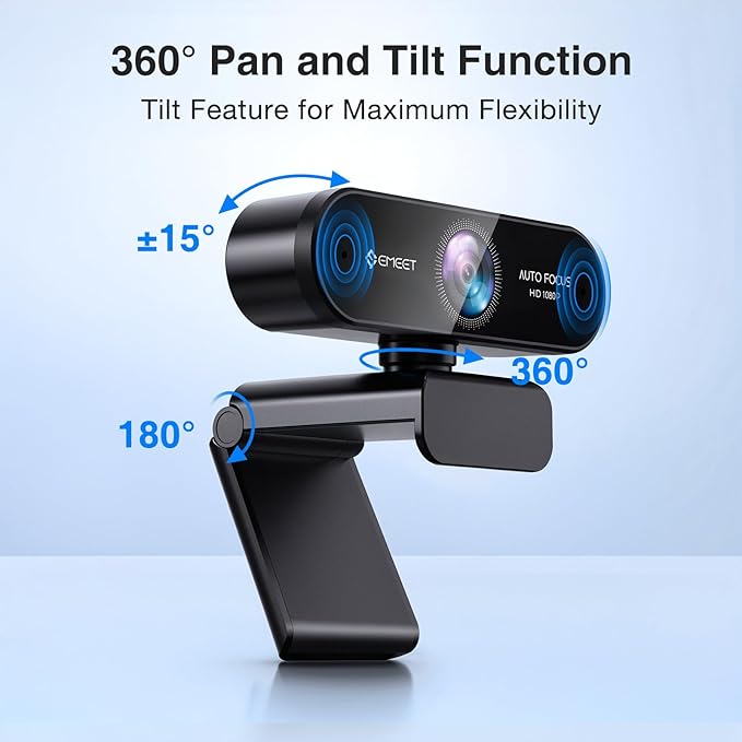 1080P Webcam with Microphone, eMeet Nova AutoFocus HD Webcam, 96°View Web Camera w/ 2 De-Noise Mics for Laptop/Desktop, Plug & Play USB Streaming Computer Camera for Conference/Calling/Teaching/Gaming