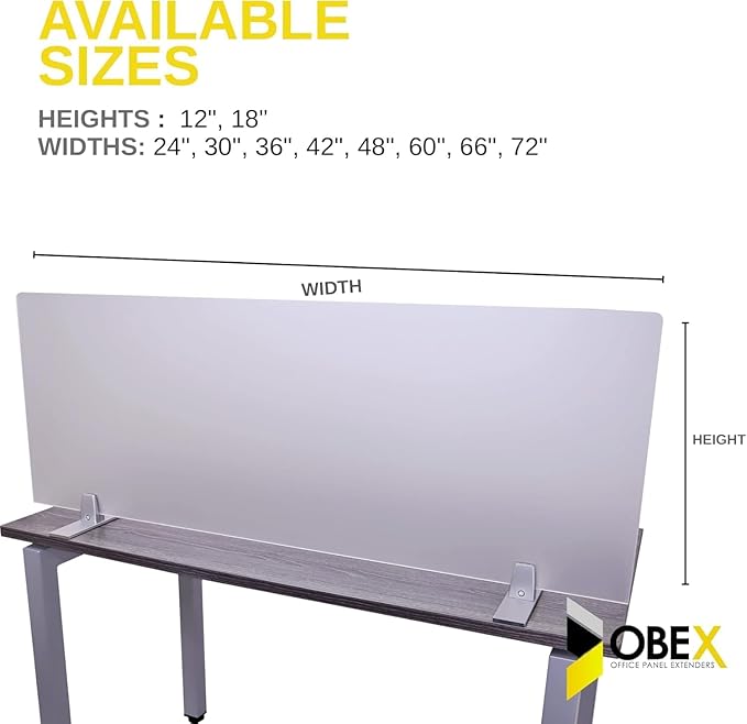 OBEX Acrylic Free Standing Screen, Divider for Desk Privacy Home & Office Partitions for Table Top Workstation, Portable Cubicle Panel for Work, 24" x 72", Frosted