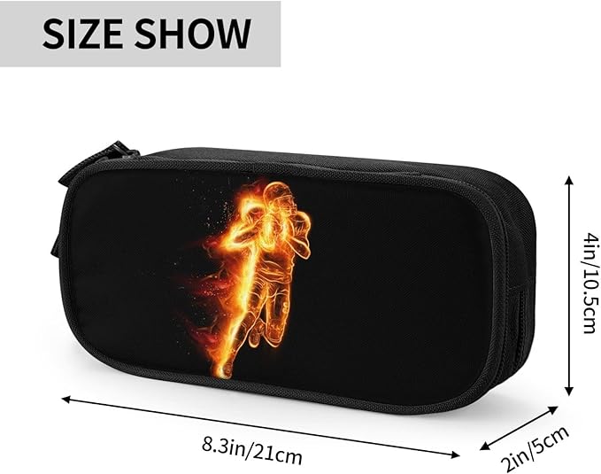 Football Themed Pencil Case Black Pencil Box for Sports Kids Boys Men, Big Capacity Canvas Storage Pouch Marker Pen Bag Stationery Organization Bag, Portable Travel Storage Box Desk Office Organizer