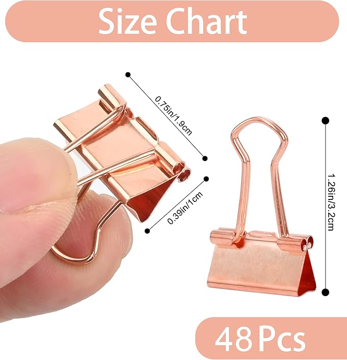 Konilaomu Small Clips Binder Clips 0.75 inch, Small Paper Clips for Office (48 Pcs) (Rose Gold)