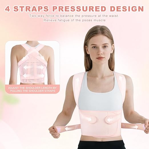 Back Brace Posture Corrector for Women and Men, Adjustable Shoulder Straightener Full Lumbar Support Belt, Upper and Lower Back Pain Relief, Scoliosis Hunchback Hump Thoracic Spine Corrector (Pink L)