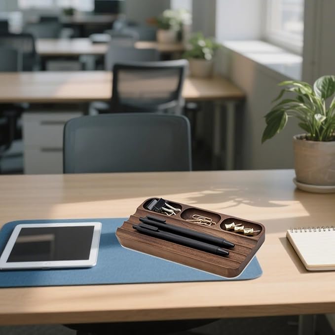 Pen holder Organizer of Office desks,Walnut Desk Pen Stand,Wave Pen TrayOffice Accessory,Teacher Gifts,Suitable for School,Home,Office Desktop Art Accessories (Brown-pen)