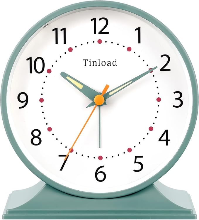 4.5" Antique Retro Analog Alarm Clock, Small Silent Bedside Desk Clock with Manual Light, Battery Operated, Snooze, for Living Room, Bedroom, Bedside, Desk(Green)
