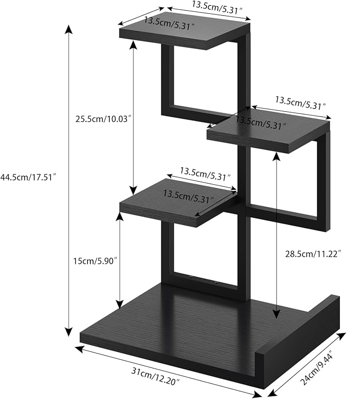 YMYNY Desktop Shelf Organizer, 4 Tier Storage Display Rack, Desk Shelf Organizer Small Bookshelf with Metal Frame for Office, Books, Plants, 12.2" x 9.45" x 17.52", Black UHSR007B