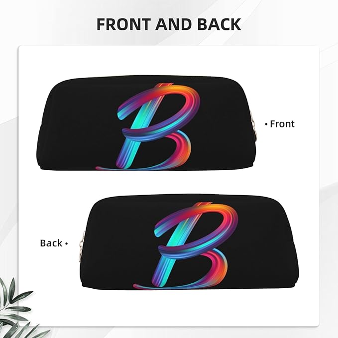 Cute Initial Pencil Case for Kids Simple Leather Pencil Pouch for Boys Girls Letter Design Pencil Box Pen Bag Pencil Pouch Office Stationery Organizer, Rainbow Letter B