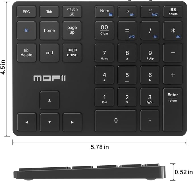 MOFII Bluetooth Number Pad for Laptop - Black Wireless Numeric Keypad 35 Keys USB-C Rechargeable Numpad, Accounting Portable Financial Data 10 Key for Laptop/PC/Desktop/Notebook/Surface Pro
