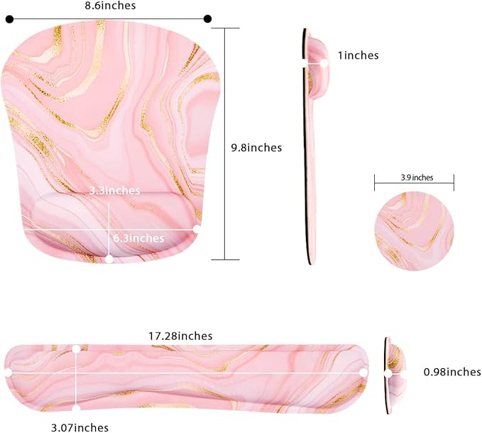 Memory Foam Ergonomic Keyboard Wrist Rest Pad and Mouse Wrist Rest Support Mouse Pad Set for Office Gaming Easy Typing-Pink Fluid