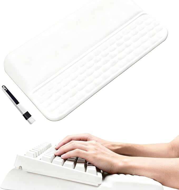Wrist Rest for Keyboard, Ergonomic Keyboard Stand with Wrist Rest, Soft Memory Foam Wrist pad with Non-Slip Base & Dust Brush, Comfort for Office, Work, Gaming- White