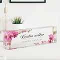 Desk Name Plate Personalized, Custom Name Plates for Desks, Office Desk Decor, Orchids Style Clear Acrylic Glass Block, Personalized Office Gifts for Women Men Boss Teachers Coworker Appreciation Gift