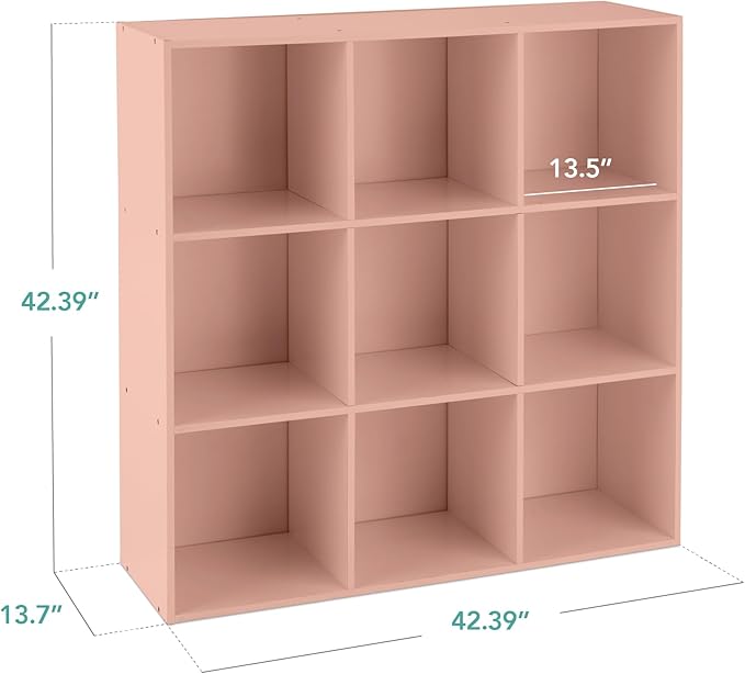 Best Choice Products Kids Bookcase 9-Cube Storage Organizer, 13.5in Shelf Opening, Bookshelf, Toy Storage, Customizable w/ 3 Removable Back Panels – Light Pink
