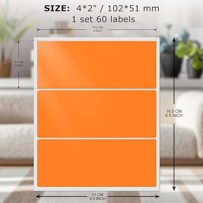 FINDAT Color Coding Stickers Rectangle 4×2 Inch Vinyl Orange Sticker Removable Waterproof Writable File Folder Moving Labels for Boxes Home Office Marking 160 PCS