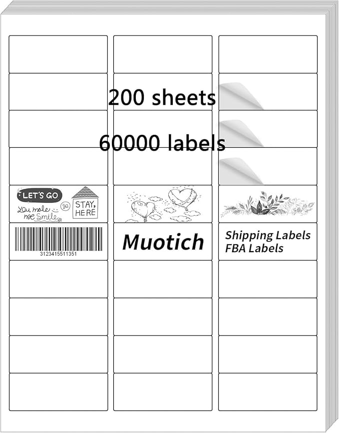1" X 2-5/8" Address Labels,30 UP Shipping Label for Laser/Inkjet Printers,White Blank Mailing Label,30 Labels per Sheet(2000 Sheets)