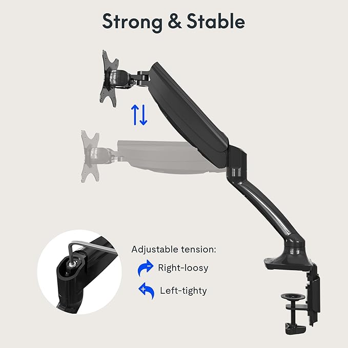 FlexiSpot Monitor Stand, 17 to 30 Inch Monitor Mount up to 11 lbs for Office Home Gaming, Heavy Duty Gas Spring Vesa Mount with C Clamp and Grommet Base, Black