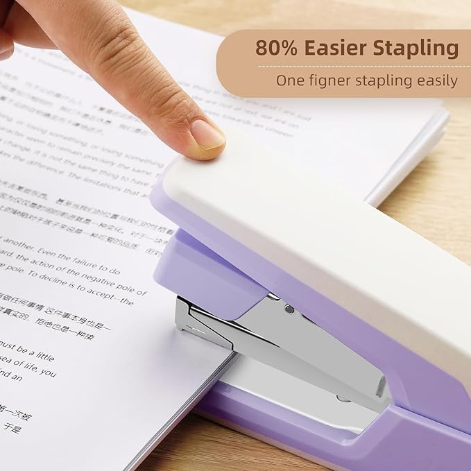 Deli Effortless Desktop Stapler, Heavy Duty Stapler, 40-50 Sheet Capacity, One Finger, No Effort, Includes 1500 Staples & Staple Remover, Violet