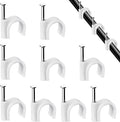 Cable Clips, 100 Pcs, 7mm, Wire Wall Clips with Steel Nails, Cable Management Organizer Clips, Cable Tacks Coax Holder Clips, RG6 RG59 CAT6 RJ45 Cable Cord Clips, White
