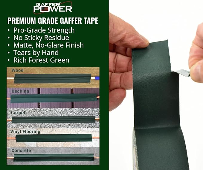 Gaffer Power Real Professional Grade Gaffer Tape, Made in The USA, Heavy Duty Gaffers Tape, Non-Reflective, Multipurpose. (2 Inches x 30 Yards, Forest Green)