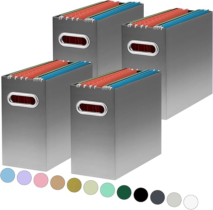 Oterri Cardboard File Organizer Box for Hanging File Folders Letter Size,File Box for Computer Desk,File Cabinet,Working Home,Office,Classroom (Gradient Light gray, Letter Size - 4 Packs)