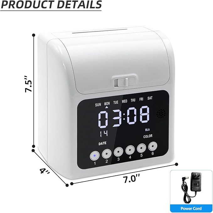 TooCust Time Clock Bundle for Small Business, Passcode Time Clock Punch Machine with 400 Time Cards, 4 Ink Ribbons, 2 Ten-Slot Time Card Racks, Auto-Align Clock in Machine for Employees