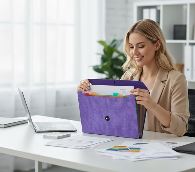 Accordion File Organizer, Expanding File Folder for Sorting Documents and Papers, 13 Pockets File Storage Organizer for Home, Travel and Office Use (Purple)