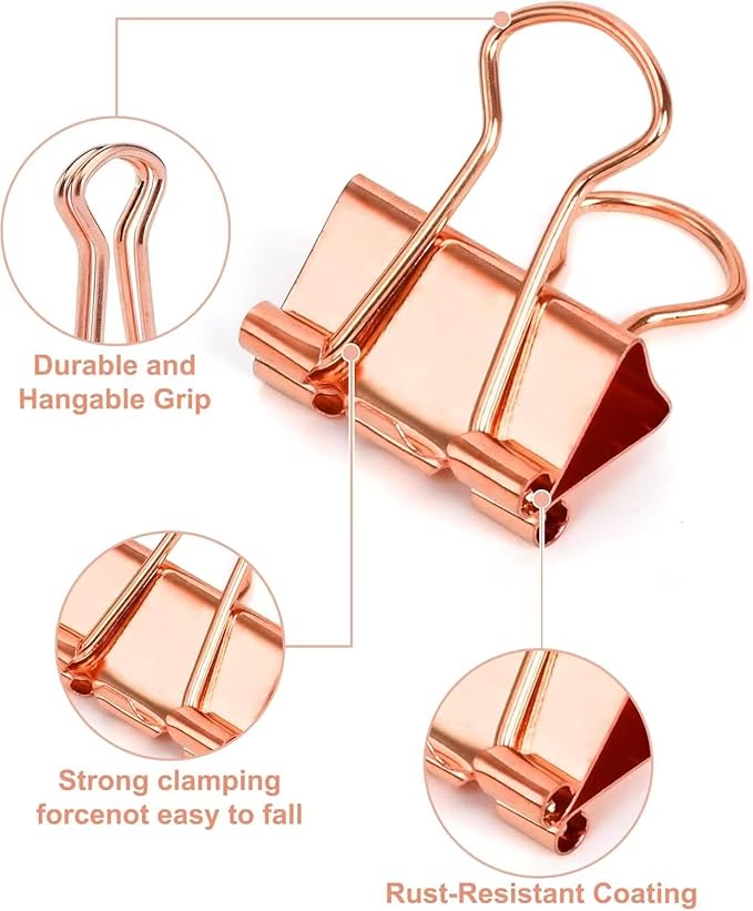 Konilaomu Small Clips Binder Clips 0.75 inch, Small Paper Clips for Office (48 Pcs) (Rose Gold)