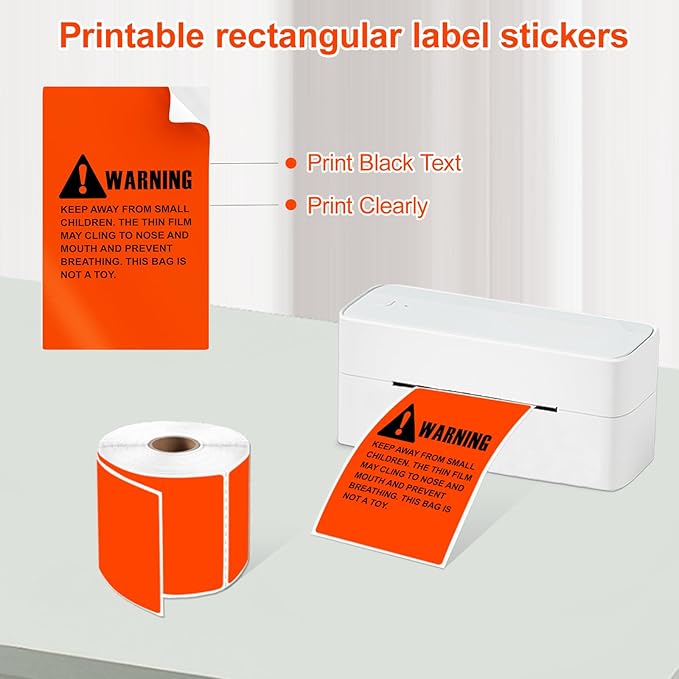 YOULAISHI 3 X 5 Inch Printable Waterproof Rectangle Color Coding Labels, 300 Per Roll Adhesive Color Coding Stickers for Bar-Codes, Address, Small Business Labeling, Fluorescent Orange