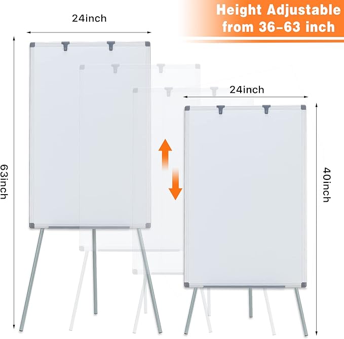 MAKELLO White Board with Stand, Portable Whiteboard Easel 3'x2' for Office Classroom Home School, Adjustable Height, Aluminum Frame, 36x24in