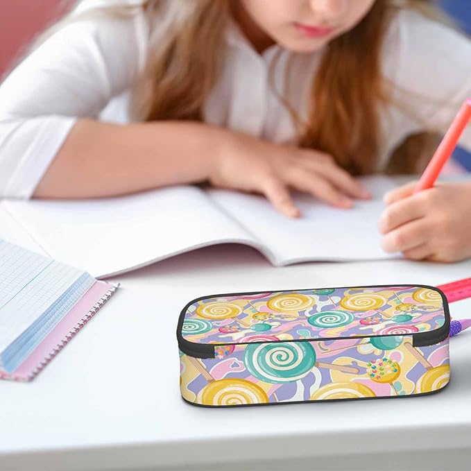 Lollipops Pencil Case Snacks Candies Colorful Cute Pencil Bag Pouch Box Organizer for College School Students Boy Girl