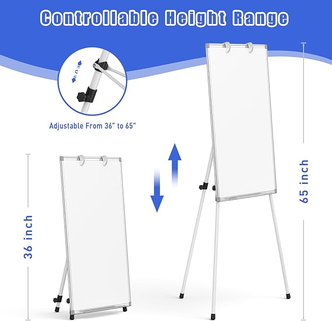 Magnetic Dry Erase Board with Stand 36x24in Whiteboard Easel with Height Adjustable Tripod, 3' x 2' Flipchart Easel Stand Presentation Board with Markers, Eraser & Magnets for School Office and Home
