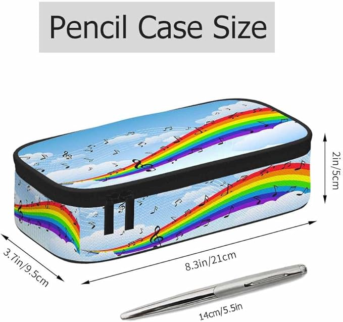 Rainbow Notes Pencil Case Blue Sky White Clouds Pencil Bag Pen Markers Pouch Holder Organizer for Boy Girl School Students