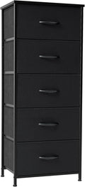 Crestlive Products Vertical Dresser Storage Tower - Sturdy Steel Frame, Wood Top, Easy Pull Fabric Bins - Organizer Unit for Bedroom, Hallway, Entryway, Closets - 5 Drawers(Black)